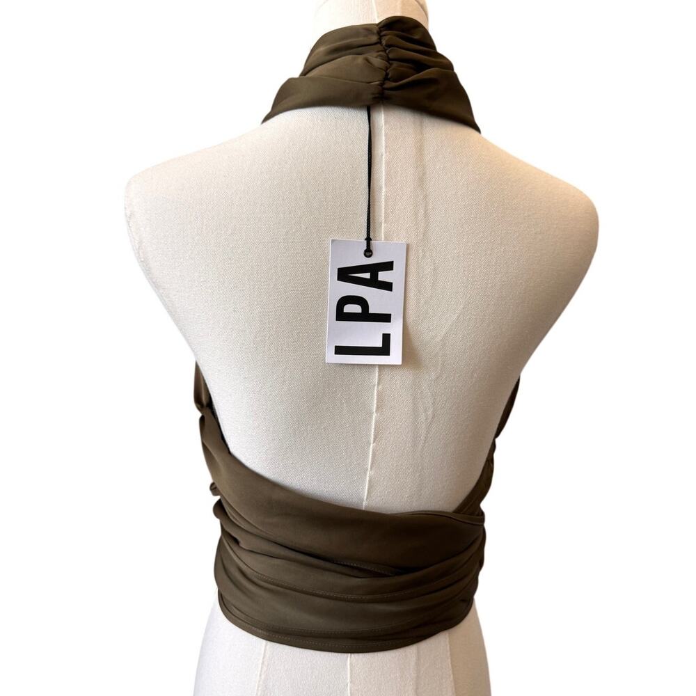 New REVOLVE LPA Women's Taupe Criss Cross Cropped Gathered Wrap 532 Top Size L - Picture 8 of 10